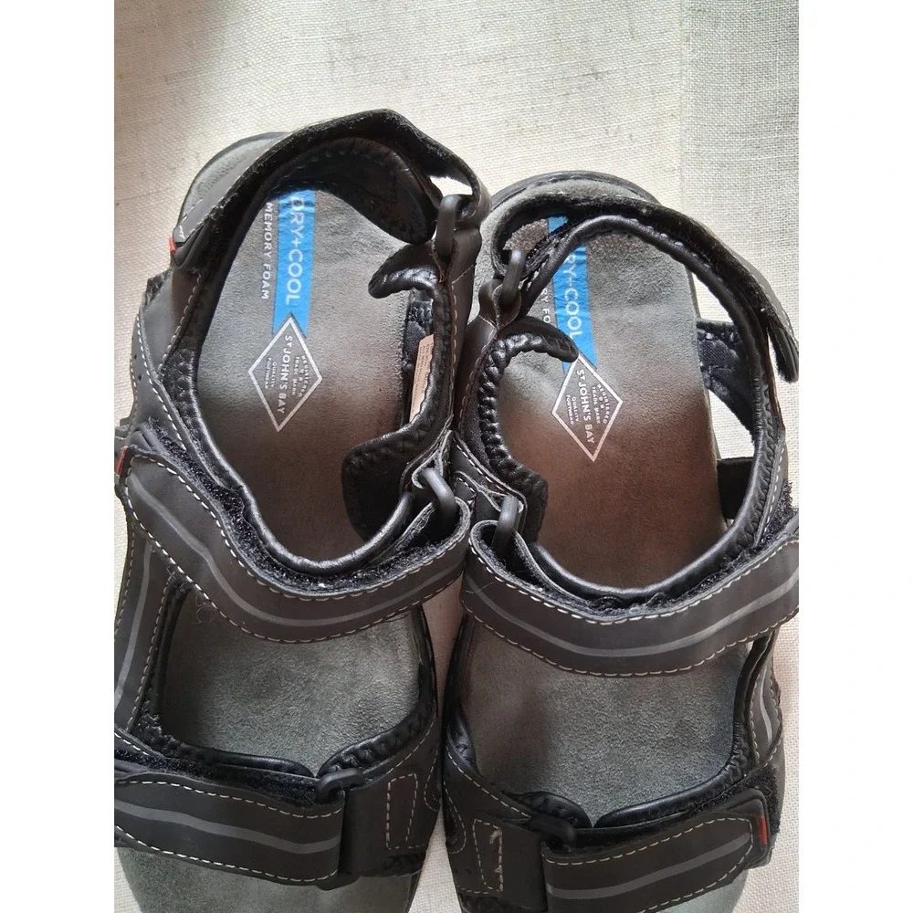 St. Johns Bay Badger Mens‎ Black Sport Sandals Memory Foam Strappy 10M 629-9039